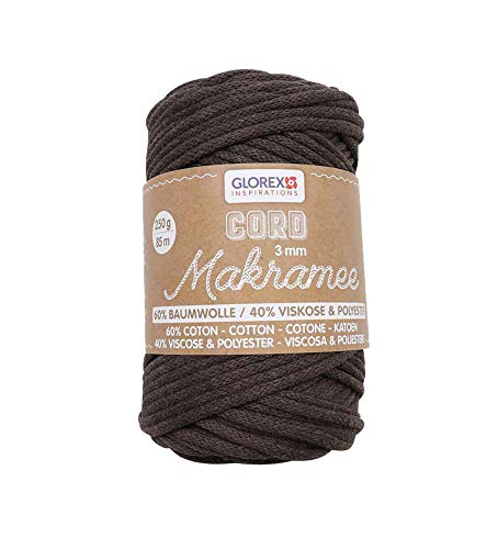 GLOREX 5 1006 06 - Makramee Cord 3 mm, superweiches Textilgarn aus 60 % Baumwolle / 40 % Viskose, zum Häkeln, Stricken, Knüpfen und textilen Gestalten, 250 g, ca. 85 m, gewebt braun GLOREX 5 1006 06 - Makramee Cord 3 mm, superweiches Textilgarn aus 60 % Baumwolle / 40 % Viskose, zum Häkeln, Stricken, Knüpfen und textilen Gestalten, 250 g, ca. 85 m, gewebt braun von GLOREX