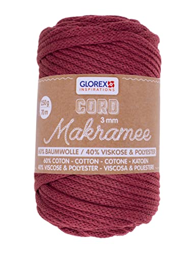 GLOREX 5 1006 08 - Makramee Cord, 250 g, 3 mm, Länge 70 m, bordeaux, dreifachgedrehtes Baumwollgarn, 60 % Baumwolle, 40 % Viskose und Polyester, zum Häkeln, Stricken, Knüpfen und Gestalten GLOREX 5 1006 08 - Makramee Cord, 250 g, 3 mm, Länge 70 m, bordeaux, dreifachgedrehtes Baumwollgarn, 60 % Baumwolle, 40 % Viskose und Polyester, zum Häkeln, Stricken, Knüpfen und Gestalten von GLOREX