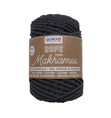 GLOREX 5 1007 04 - Makramee Rope 3 mm, superweiches Textilgarn aus 60 % Baumwolle / 40 % Viskose, zum Häkeln, Stricken, Knüpfen und textilen Gestalten, 250 g, ca. 63 m, gedreht anthrazit GLOREX 5 1007 04 - Makramee Rope 3 mm, superweiches Textilgarn aus 60 % Baumwolle / 40 % Viskose, zum Häkeln, Stricken, Knüpfen und textilen Gestalten, 250 g, ca. 63 m, gedreht anthrazit von GLOREX