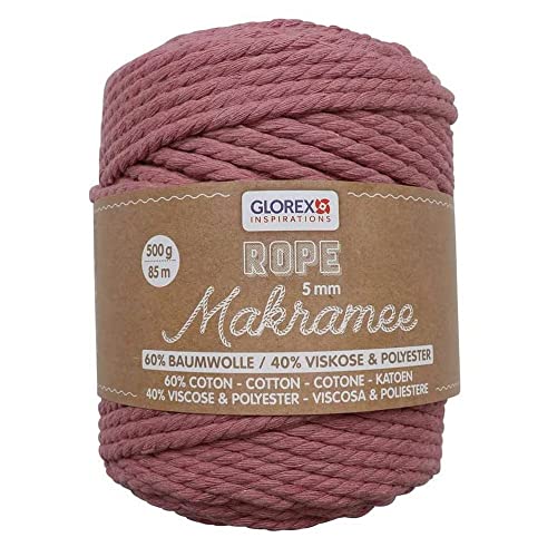 GLOREX 5 1007 16 - Makramee Rope, 500 g, 5 mm, Länge 85 m, mauve, dreifachgedrehtes Baumwollgarn, 60 % Baumwolle, 40 % Viskose und Polyester, zum Häkeln, Stricken, Knüpfen und Gestalten GLOREX 5 1007 16 - Makramee Rope, 500 g, 5 mm, Länge 85 m, mauve, dreifachgedrehtes Baumwollgarn, 60 % Baumwolle, 40 % Viskose und Polyester, zum Häkeln, Stricken, Knüpfen und Gestalten von GLOREX