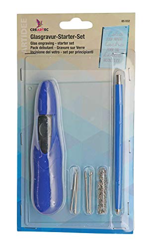 GLOREX 6 1071 800 - Glasgravur Set für Einsteiger, 11 Teile, mit Graviergerät, verschiedenen Aufsätzen, Glasplatte, Anleitung und Vorlagen von GLOREX