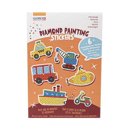 GLOREX 6 1242 700 - Diamond Painting Stickers, Motiv: Fahrzeuge, Bastelset zum Malen mit Glitzersteinchen, für Kinder ab 6 Jahren GLOREX 6 1242 700 - Diamond Painting Stickers, Motiv: Fahrzeuge, Bastelset zum Malen mit Glitzersteinchen, für Kinder ab 6 Jahren von GLOREX