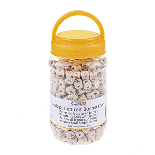 GLOREX 6 1640 197 – Holzperlen mit Buchstaben im praktischen Plastikeimer, ca. 185 g mit würfelförmigen Perlen zur Schmuckherstellung, ideal für Namensbänder und Ketten GLOREX 6 1640 197 – Holzperlen mit Buchstaben im praktischen Plastikeimer, ca. 185 g mit würfelförmigen Perlen zur Schmuckherstellung, ideal für Namensbänder und Ketten von GLOREX