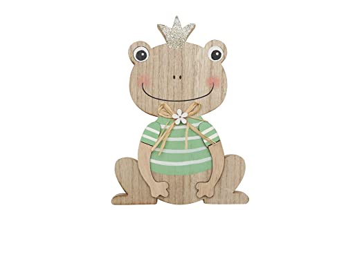 GLOREX 6 1860 404 - Holzfrosch, Figur zum Hinstellen mit grünem Shirt, ca. 12 x 18 x 2 cm, dekoriert mit Blume und glitzernder Krone GLOREX 6 1860 404 - Holzfrosch, Figur zum Hinstellen mit grünem Shirt, ca. 12 x 18 x 2 cm, dekoriert mit Blume und glitzernder Krone von GLOREX