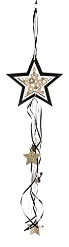 GLOREX 6 7036 879 - Holzgirlande Stern, ca. 60 x 13 x 0,8 cm, mit Dekobändern und glitzernden Sternen, ein schönes Wohn-Accessoire, ideal zum Dekorieren und Verschenken von GLOREX