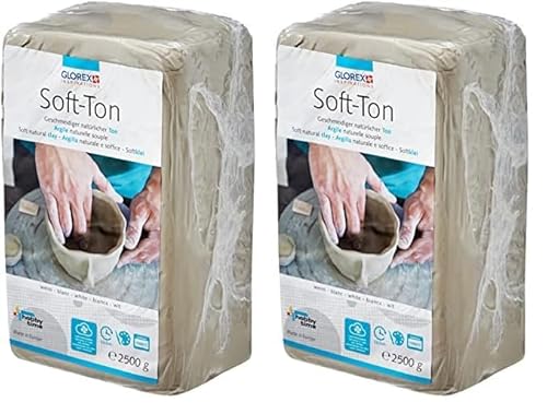 GLOREX 6 8075 301 -Soft Ton weiß 2500 g, natürlicher, besonders weicher und geschmeidiger Ton, lufthärtend und für Brennofen geeignet, sehr gut für Kinder geeignet (Packung mit 2) von GLOREX
