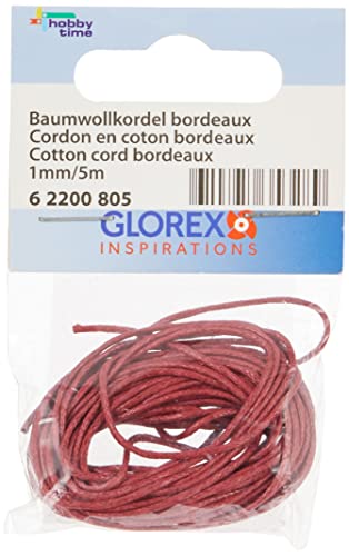 GLOREX Baumwollkordel 1mm/5m Bordeaux, Baumwolle, 8.5 x 5.5 x 1 cm, 5 GLOREX Baumwollkordel 1mm/5m Bordeaux, Baumwolle, 8.5 x 5.5 x 1 cm, 5 von GLOREX
