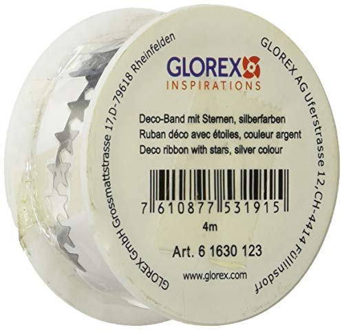 GLOREX Deco-Band mit Sternen Rolle silberfarben 4mx0,6mm, Silber, 5.5 x 5.5 x 3 cm GLOREX Deco-Band mit Sternen Rolle silberfarben 4mx0,6mm, Silber, 5.5 x 5.5 x 3 cm von GLOREX