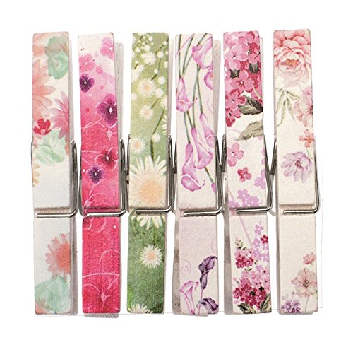 GLOREX Holzklammern Bedruckt 6St SB 7,5x1cm, Blumen, Birke, Holz, Mehrfarbig, 12 x 8.5 x 1 cm von GLOREX