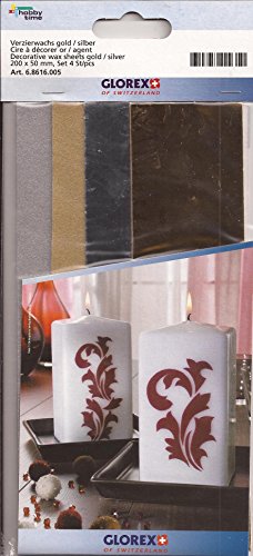 GLOREX Verzierwachs Set, 4 Stück, Gold/Silber, 25 x 11.6 x 0.3 cm von GLOREX