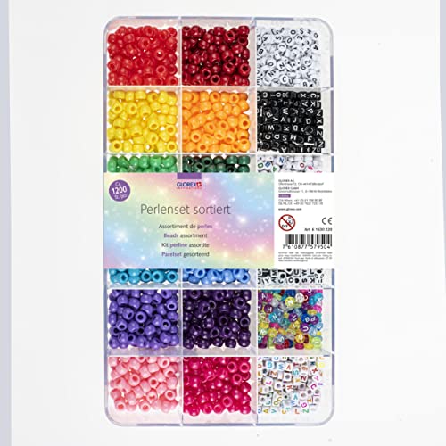 Glorex 6 1630 220 – Kunststoff-Perlenset mit verschiedenen Formen und Buchstaben, ca. 1200 bunte Perlen zur Schmuckherstellung, ideal zum Auffädeln für Armbänder und Ketten Glorex 6 1630 220 – Kunststoff-Perlenset mit verschiedenen Formen und Buchstaben, ca. 1200 bunte Perlen zur Schmuckherstellung, ideal zum Auffädeln für Armbänder und Ketten von GLOREX
