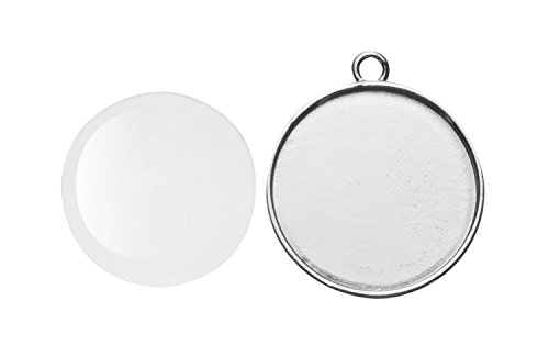 Glorex 6 1632 026 - Cabochon Anhänger, rund mit einem Durchmesser von ca. 32 mm, silber, zum Gestalten von einem Schmuckstück Glorex 6 1632 026 - Cabochon Anhänger, rund mit einem Durchmesser von ca. 32 mm, silber, zum Gestalten von einem Schmuckstück von GLOREX