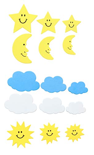 Glorex 6 2247 704 - Moosgummi Sticker Sonne, Mond und Wolken, selbstklebend, 52 Stück, sortiert in 5 Motiven in unterschiedlichen Größen, ideal zum Verzieren von Grußkarten, für Scrapbooking, usw. Glorex 6 2247 704 - Moosgummi Sticker Sonne, Mond und Wolken, selbstklebend, 52 Stück, sortiert in 5 Motiven in unterschiedlichen Größen, ideal zum Verzieren von Grußkarten, für Scrapbooking, usw. von GLOREX