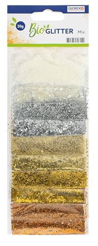 Glorex 6 2820 451 - Bio Glitter Mix fein und grob, insgesamt 20 g, 2 x 5 Farben, jeweils in grobem und feinem Glitter, besteht aus Zellulose, zum Verzieren von Grußkarten, Bastelarbeiten uvm. von GLOREX