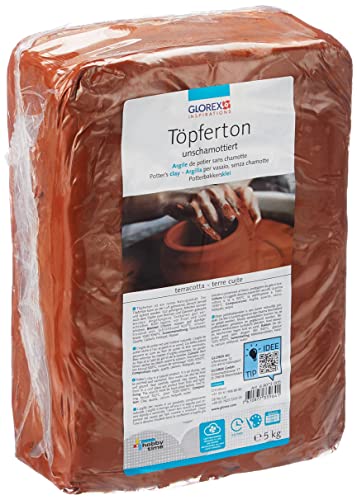 Glorex 6 8073 005 - Töpferton unschamottiert, 5 kg in terracotta, geschmeidig und leicht zu verarbeiten, ohne Schamottanteil, lufthärtend und brennbar, für Töpferscheibe geeignet, 22 x 15 x 7 cm Glorex 6 8073 005 - Töpferton unschamottiert, 5 kg in terracotta, geschmeidig und leicht zu verarbeiten, ohne Schamottanteil, lufthärtend und brennbar, für Töpferscheibe geeignet, 22 x 15 x 7 cm von GLOREX
