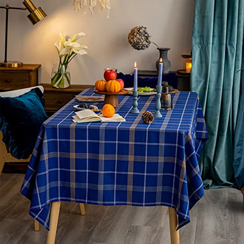 GLORY SEASON Tischdecke mit Karomuster, gefärbt, aus hochwertigem Garn, rechteckig, Tischdecke, Dekoration für den Innen- und Außenbereich (140 x 260 cm, blau) von GLORY SEASON