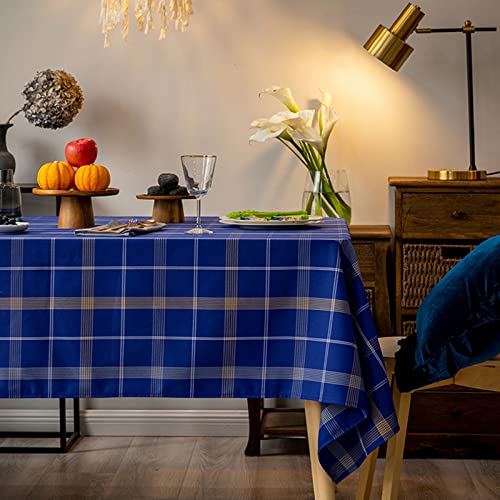 GLORY SEASON Tischdecke mit Karomuster, gefärbt, aus hochwertigem Garn, rechteckig, dekorativ, für den Innen- und Außenbereich (140 x 240 cm, Marineblau) von GLORY SEASON