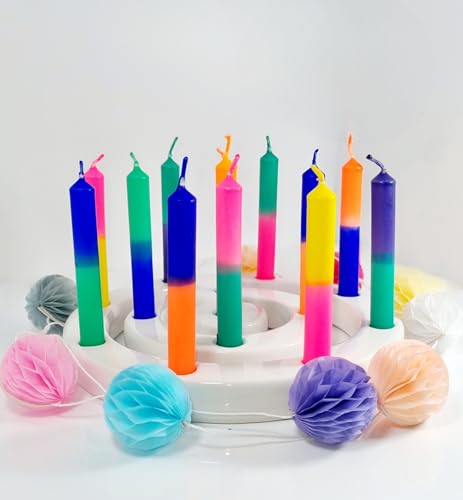 GLOWYBOX Geburtstagskerzen für Kerzenring Kerzen für Kindergeburtstag bunte Kinderkerzen Geburtstagszug Minikerzen bunt Baumkerzen bunt neon dip Dye Kerzen neonpink von GLOWYBOX