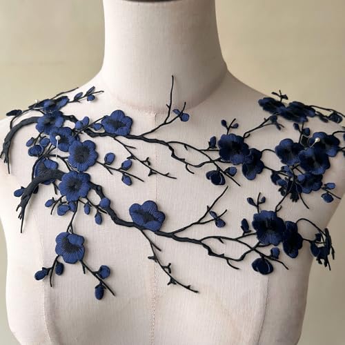 2 x Pflaumenblütenapplikationen zum Aufbügeln, marineblau, Stickerei, Blumenranke, für Kleidung, Kostüme 2 x Pflaumenblütenapplikationen zum Aufbügeln, marineblau, Stickerei, Blumenranke, für Kleidung, Kostüme von GLSHAN