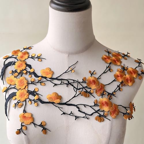 2 x Pflaumenblütenapplikationen zum Aufbügeln, orangefarbene Stickerei, Ranke von Blumen, für Kleidung, Kostüme 2 x Pflaumenblütenapplikationen zum Aufbügeln, orangefarbene Stickerei, Ranke von Blumen, für Kleidung, Kostüme von GLSHAN