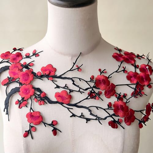 2 x Pflaumenblütenapplikationen zum Aufbügeln, rote Stickerei, Rebe mit Blumenranken, für Kleidung, Kostüme 2 x Pflaumenblütenapplikationen zum Aufbügeln, rote Stickerei, Rebe mit Blumenranken, für Kleidung, Kostüme von GLSHAN
