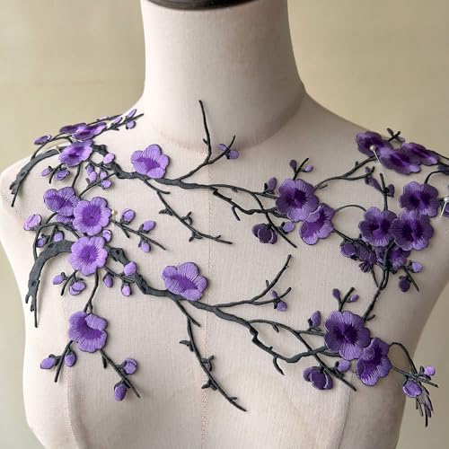 2 x Pflaumenblütenapplikationen zum Aufbügeln, violette Farbe, Stickerei, Rebe von Blumen, für Kleidung, Kostüme 2 x Pflaumenblütenapplikationen zum Aufbügeln, violette Farbe, Stickerei, Rebe von Blumen, für Kleidung, Kostüme von GLSHAN