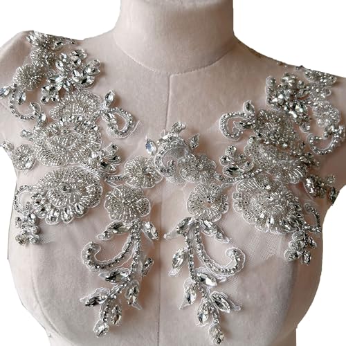 Spiegel-Paar Strass-Applikation, silberfarbene Bling-Perlen, Blumen-Aufnäher für Abschlussballkleid, Kostüme Spiegel-Paar Strass-Applikation, silberfarbene Bling-Perlen, Blumen-Aufnäher für Abschlussballkleid, Kostüme von GLSHAN
