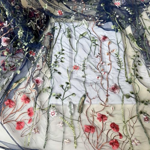 Zarter Spitzenstoff mit Blumenmuster, 2,7 m, Stickerei, Blumenblätter, Tüll für Abschlussballkleid, Kostüme, marineblau von GLSHAN