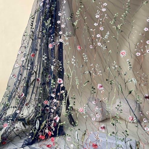 Zarter Spitzenstoff mit Blumenmuster, 4,5 m, Stickerei, Blumenblätter, Tüll für Abschlussballkleid, Kostüme, marineblau Zarter Spitzenstoff mit Blumenmuster, 4,5 m, Stickerei, Blumenblätter, Tüll für Abschlussballkleid, Kostüme, marineblau von GLSHAN
