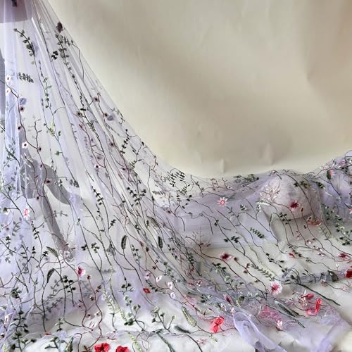 Zarter Spitzenstoff mit Blumenmuster, 4,5 m, Stickerei, Blumenblätter, Tüll für Ballkleid, Kostüme, lila von GLSHAN