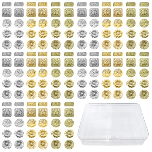 Metall-Schaftknöpfe zum Nähen, Basteln, Antik-Legierung, Zink-Knöpfe (Silber/Gold/Bronze), 150 Stück, mit Aufbewahrungsbox, 5 Größen pro Farbe, für DIY-Kostüm, Scrapbooking, Vintage-Kollektionen von GLSJA