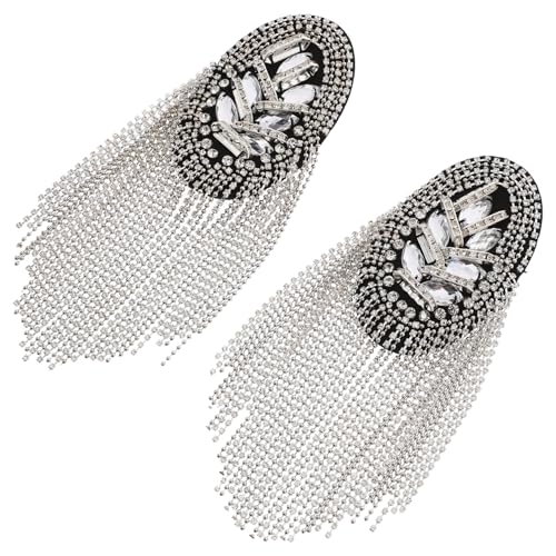 GLSTOY 1Paar Silber Quaste Schulterklappen mit Strass Schultermarkierung für Anzüge und Besondere Anlässe Schmuck für Schultern Einfach Anzubringen von GLSTOY