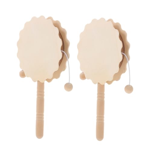 GLSTOY 2 Stück Unbemalte Holz Rasseltrommel DIY Bastelset für Handbemalbar Holzspielzeug Kreativität und Koordination für Bastelprojekte und Musikinstrumente von GLSTOY