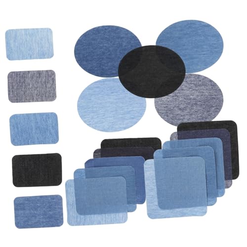 GLSTOY 20 Stück Jeansflicken Selbstklebende und Aufbügelbare Denim Patches für Kleidung Vielseitig Einsetzbar für Reparaturen an Hosen Shirts und Mehr und Farben von GLSTOY