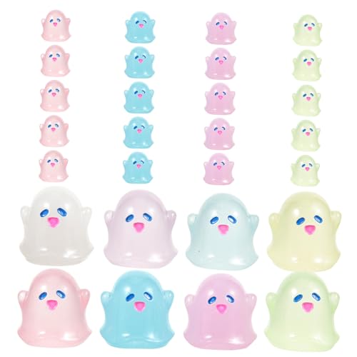 GLSTOY 20 Stück Mini Deko Leuchtende Geisterornamente für DIY Garten und Handy Dekoration Niedliche Halloween Deko in Mischfarben für Mikro Landschaften und von GLSTOY