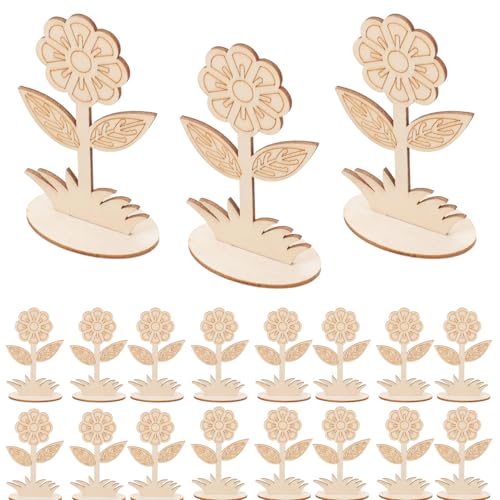 GLSTOY 20 Stück Teiliges Holzblumen Holzscheiben zum Basteln Blanke DIY Holzrohlinge zum Bemalen und Dekorieren Stabile Holzausschnitte mit Glatter Oberfläche für Kreative von GLSTOY