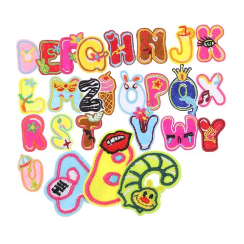 GLSTOY 26 Stück Bügelbuchstaben Zum Aufbügeln, Aufnäher Zum Aufbügeln, Buchstaben, Gestickte Patches, Kleidungsflicken, Zum Aufbügeln, Stickbuchstaben, Buchstabenflicken, Stoffflicken von GLSTOY