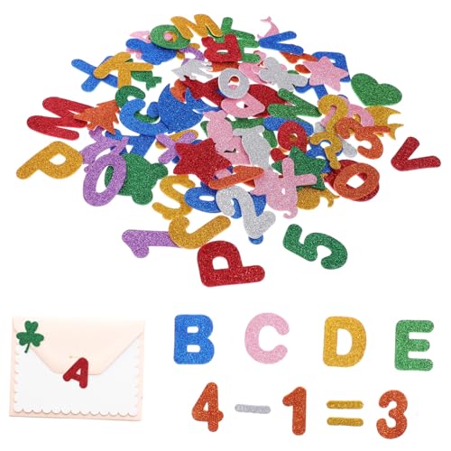 GLSTOY 296 Stück Teiliges Glitter Sticker EVA mit Buchstaben Zahlen Tiermotiven Selbstklebend Bunte Glitzer aufkleber für Basteln Lernen und Dekorieren von GLSTOY