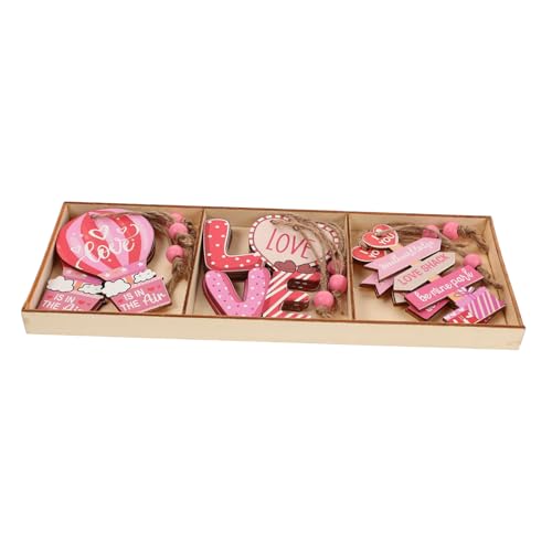 GLSTOY 3 Boxen Valentinstag Holzanhänger Rosa Dekorationen Vintage Ornamente Valentinstag Ornament Herz Dekoration Holz Valentinstag Ornamente Holz Herz Ornament von GLSTOY