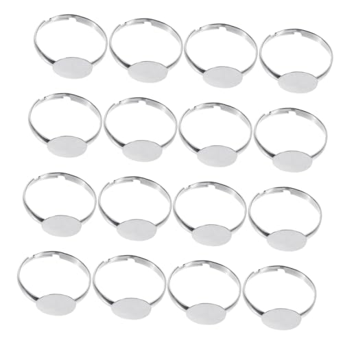 GLSTOY 50 Stück Verstellbare Fingerringe Aus Edelstahl, Komponenten, Flache, Runde Pad-ringe, Blanke Basis, Befunde, Lünettenschale Für Die Schmuckherstellung von GLSTOY