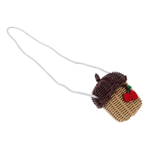 GLSTOY Handgefertigte Imitations Rattan Umhängetasche Eichelförmig Robuste Geflochtene Crossbody Tasche Schokolade Farbton Vielseitig Für Aufbewahrung Und Dekoration von GLSTOY
