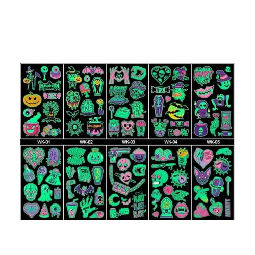 10 Teile/Satz Kinder Halloween Tattoo Cartoon Night Glow Aufkleber ChrismasParty Aktivitäten Urlaub Versammlungen Temporäre Aufkleber(YeGuangWanSenJIE-WK) von GLSZNQO