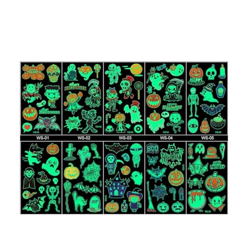 10 Teile/Satz Kinder Halloween Tattoo Cartoon Night Glow Aufkleber ChrismasParty Aktivitäten Urlaub Versammlungen Temporäre Aufkleber(YeGuangWanSenJIE-WS) von GLSZNQO