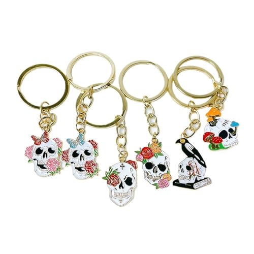 6 Stück Vintage Totenkopf Rose Metall Schlüsselanhänger, Autotasche Schlüsselanhänger, Männer Frauen Halloween Party Geschenk Schmuck Schlüsselanhänger(6pcs Mixed) von GLSZNQO