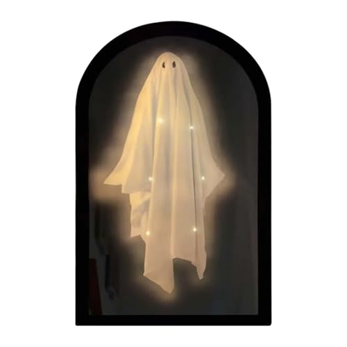 GLSZNQO 2025 Neuer Halloween-Geisterspiegel mit USB-Anschluss, gruseliger Geisterspiegel mit Nachtlicht, gruselige Geisterornamente, Halloween-Dekor(Style C Size L) von GLSZNQO