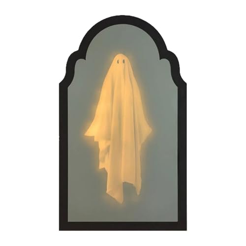 GLSZNQO 2025 Neuer Halloween-Geisterspiegel mit USB-Anschluss, gruseliger Geisterspiegel mit Nachtlicht, gruselige Geisterornamente, Halloween-Dekor(Style D Size E) von GLSZNQO