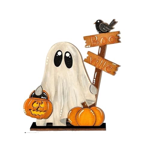 GLSZNQO FYBL-Halloween-Heimdekoration, 2-teiliges Geister-Dekor-Set aus Holz mit Kürbis-Eimer und Schild, festlicher Stil von GLSZNQO