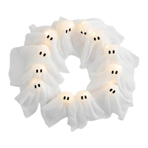 GLSZNQO Halloween-Dekorationen, süßer Geister-Halloween-Kranz, Halloween-Türschild for Haustür, Wandparty, Urlaubsdekor(with Light) von GLSZNQO