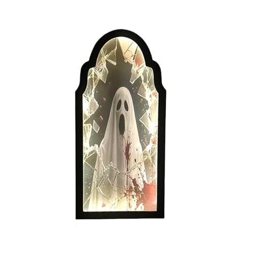 GLSZNQO Halloween-Geisterspiegel-Nachtlicht, süßes Halloween-Wohnaccessoire, gruseliges Halloween-Hologramm-Geist, Hallowmas-Dekor, 35/50 cm(K 38x22.5cm) von GLSZNQO