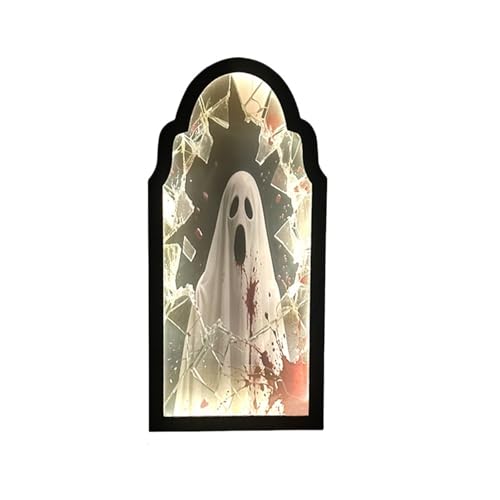 GLSZNQO Halloween-Geisterspiegel-Nachtlicht, süßes Halloween-Wohnaccessoire, gruseliges Halloween-Hologramm-Geist, Hallowmas-Dekor, 35/50 cm(L 50x28cm) von GLSZNQO